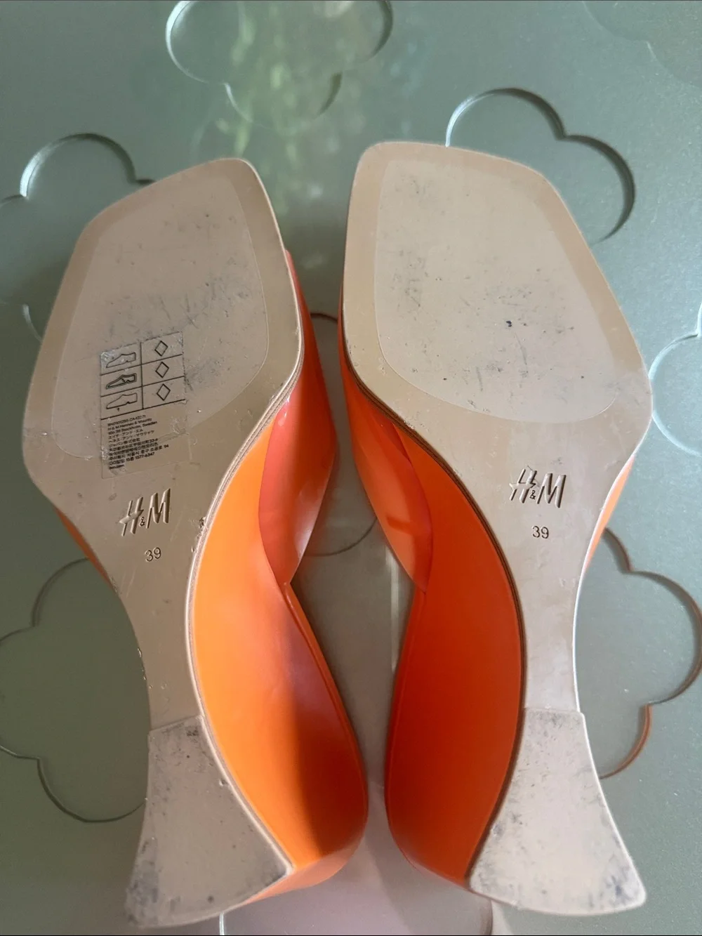 H&M Wedge Heel Mules Women’s Size 8 Orange Patent Square Toe
